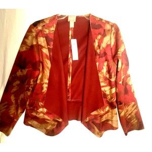 NWT CHICOS Jacket Sz 1 Womens Faux Suede Abstract Beauty Open Drape Wine Florals